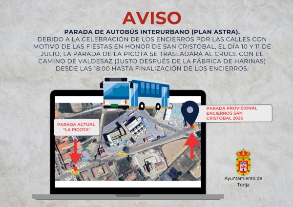 CAMBIO TEMPORAL EN LA PARADA DE AUTOBÚS POR LAS FIESTAS DE SAN CRISTÓBAL 2026