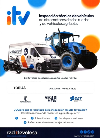 ITEVELESA ACERCA LA ITV A TORIJA Y REBOLLOSA DE HITA PARA CICLOMOTORES Y VEHÍCULOS AGRÍCOLAS