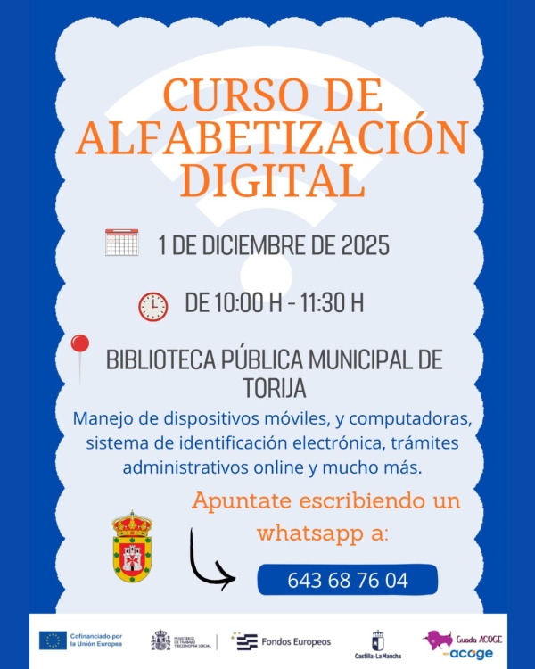 LA BIBLIOTECA MUNICIPAL DE TORIJA ACOGERÁ UN CURSO DE ALFABETIZACIÓN DIGITAL