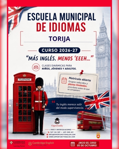 MATRÍCULA ABIERTA PARA EL CURSO 2026-27 DE LA ESCUELA MUNICIPAL DE IDIOMAS DE TORIJA