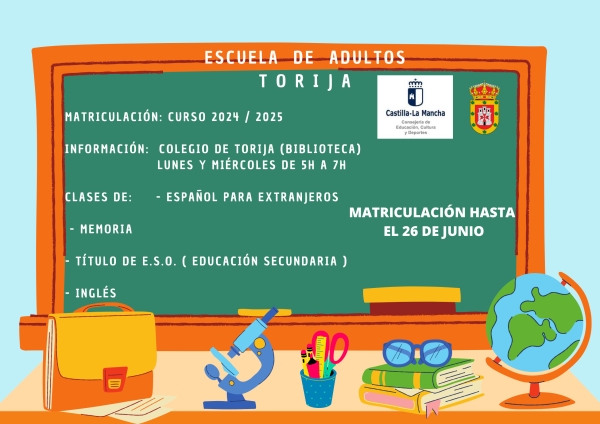 ‼ABIERTO EL PLAZO DE MATRICULACIÓN DE LA ESCUELA DE ADULTOS CURSO 2024/2025‼