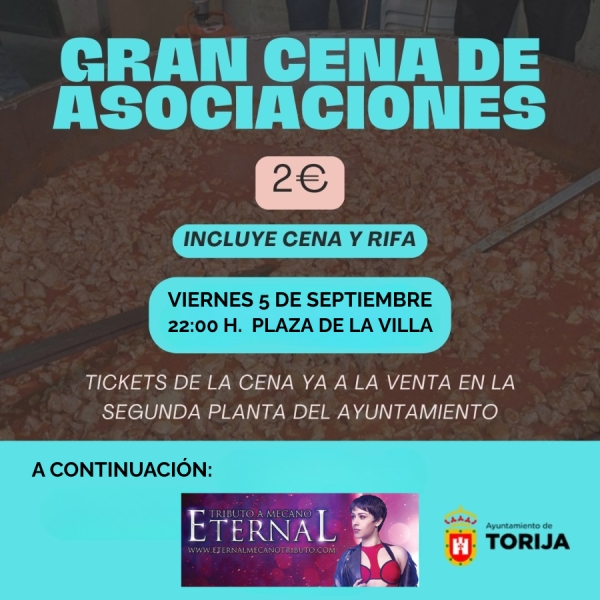 YA ESTÁN A LA VENTA LOS TICKETS PARA LA GRAN CENA DE ASOCIACIONES Y LA COMIDA SOLIDARIA