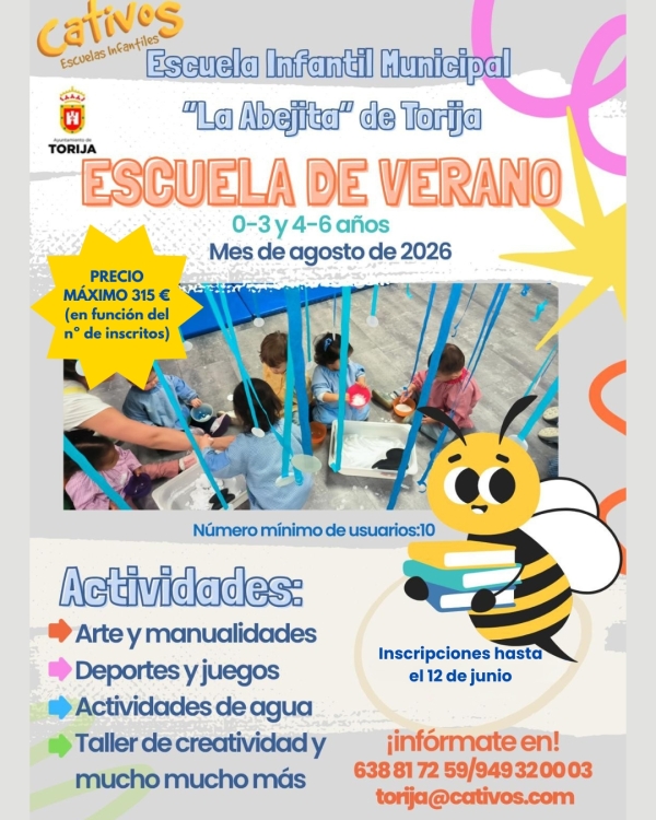 LA ESCUELA INFANTIL “LA ABEJITA” DE TORIJA LANZA SU ESCUELA DE VERANO PARA NIÑOS DE 0 A 6 AÑOS DURANTE AGOSTO DE 2026