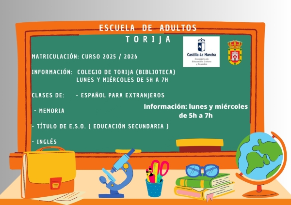 ¡VUELVE LA ESCUELA DE ADULTOS! ABIERTO EL PLAZO PARA EL CURSO 2025/2026