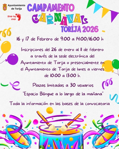 SE ABRE EL PLAZO DE INSCRIPCIÓN PARA EL CAMPAMENTO DE CARNAVAL 2026 EN TORIJA