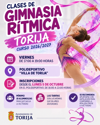 CLASES DE GIMNASIA RÍTMICA EN TORIJA PARA EL CURSO 2026/2027