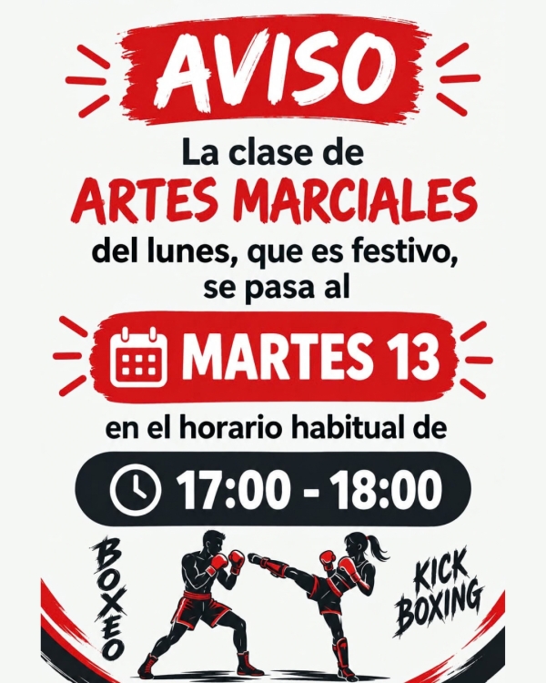 LAS CLASES DE BOXEO Y ZUMBA DEL LUNES 12 DE OCTUBRE SE RECUPERARÁN DE FORMA EXCEPCIONAL