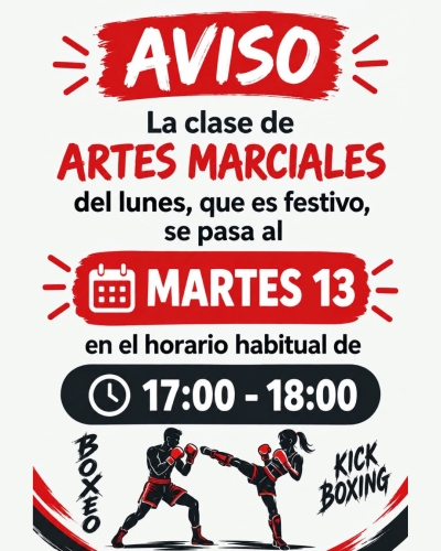 LAS CLASES DE BOXEO Y ZUMBA DEL LUNES 12 DE OCTUBRE SE RECUPERARÁN DE FORMA EXCEPCIONAL