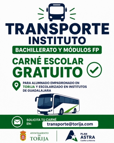 CARNÉ GRATUITO PARA EL TRANSPORTE DE ALUMNOS DE BACHILLERATO Y FP