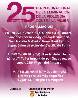 TORIJA CONMEMORA EL DÍA INTERNACIONAL DE LA ELIMINACIÓN DE LA VIOLENCIA CONTRA LA MUJER CON LA PROGRAMACIÓN DE TRES ACTOS