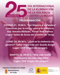 TORIJA CONMEMORA EL DÍA INTERNACIONAL DE LA ELIMINACIÓN DE LA VIOLENCIA CONTRA LA MUJER CON LA PROGRAMACIÓN DE TRES ACTOS