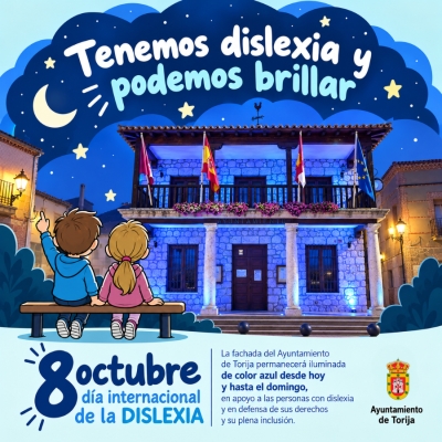 TORIJA ILUMINA DE AZUL LA FACHADA DEL AYUNTAMIENTO CON MOTIVO DEL DÍA INTERNACIONAL DE LA DISLEXIA