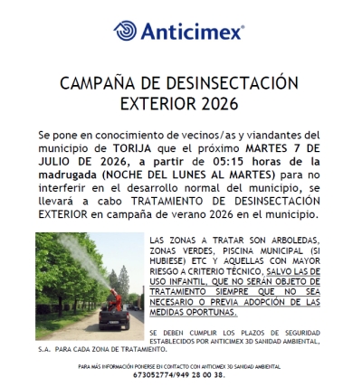 CAMPAÑA DE DESINSECTACIÓN EXTERIOR (SEGUNDO TRATAMIENTO)