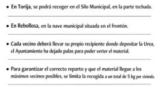 EL AYUNTAMIENTO DE TORIJA ACTIVÓ EL OPERATIVO INVERNAL, ABRIENDO PUNTOS DE RECOGIDA DE UREA PARA LOS VECINOS