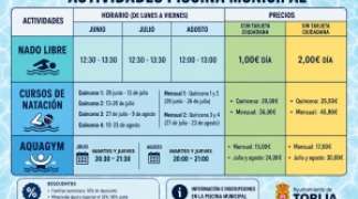 OFERTA DE ACTIVIDADES PARA DISFRUTAR DEL VERANO EN LA PISCINA MUNICIPAL DE TORIJA
