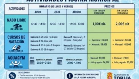 OFERTA DE ACTIVIDADES PARA DISFRUTAR DEL VERANO EN LA PISCINA MUNICIPAL DE TORIJA