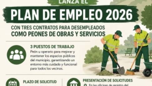 EL AYUNTAMIENTO DE TORIJA LANZA EL PLAN DE EMPLEO 2026 CON TRES CONTRATOS PARA DESEMPLEADOS COMO PEONES DE OBRAS Y SERVICIOS
