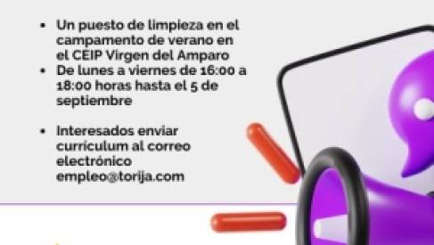 OFERTA DE EMPLEO PARA LIMPIEZA DEL CAMPAMENTO DE VERANO EN TORIJA