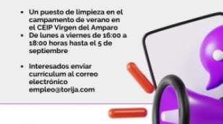 OFERTA DE EMPLEO PARA LIMPIEZA DEL CAMPAMENTO DE VERANO EN TORIJA