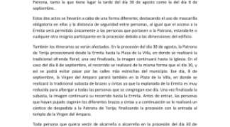 Comunicado conjunto de la Hermandad de Ntra. Sra. del Amparo, Parroquia de Ntra. Sra. de la Asunción y Ayuntamiento de Torija